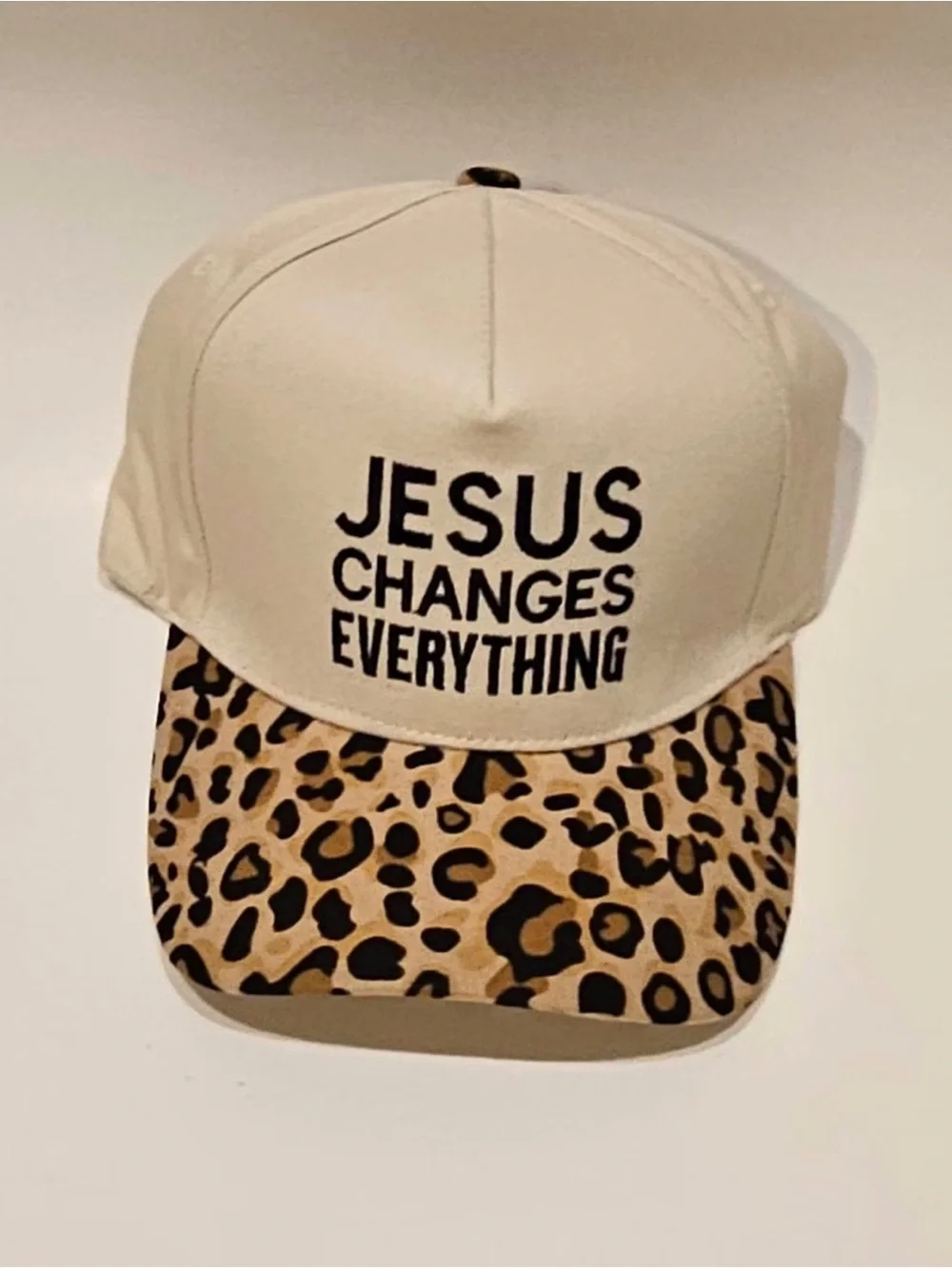 Beige Cap with Leopard Brim - 